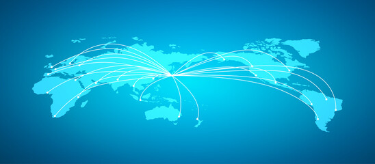 パースのある世界地図　ネットワークイメージ　ベクター素材