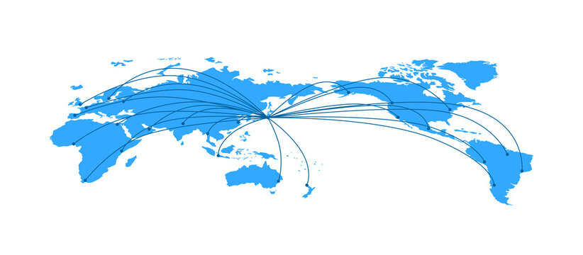 パースのある世界地図　ネットワークイメージ　ベクター素材