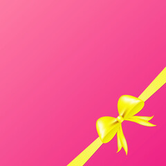 Pink background with a yellow bow in the lower right corner. 3 D. Vector illustration.