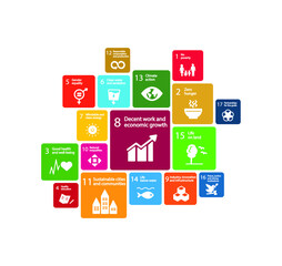 Sustainable Development Goals, Agenda 2030. Decent Work and Economic Growth - Goal 8. Isolated icons. Vector illustration EPS 10