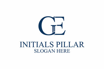 legal pillar logo, initial letter g/e. premium vector