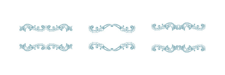 Vector decorative set of frames, swirls, scrolls and divider in baroque or Victorian vintage retro style