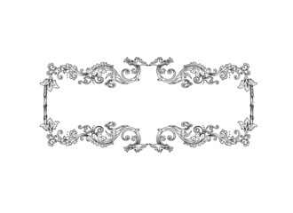 Horizontal empty engraved label frame with flowers and swirls in baroque or Victorian vintage retro style