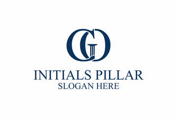 legal pillar logo, initial letter g/o. premium vector