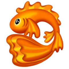 Illustration of a Orange Goldfish Fish on White Background Cartoon Style