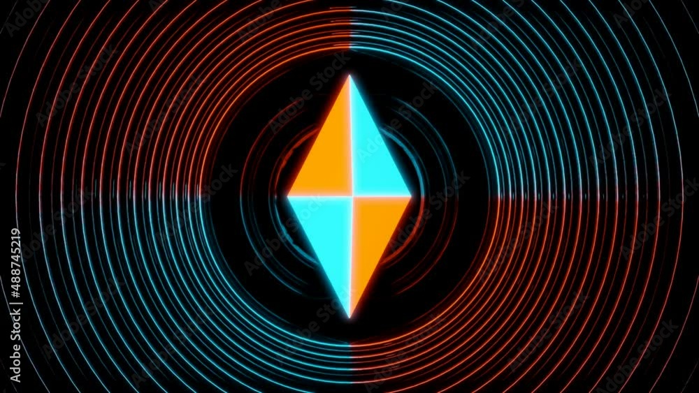 Poster a bright abstraction from the circle.design. in the center of the circle is a rhombus that rotates c