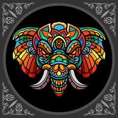 Colorful Elephant head zentangle arts, isolated on black background
