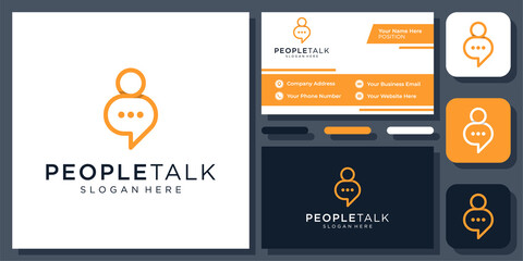 Fototapeta na wymiar People Talk Bubble Chat Speech Message Human Communication Vector Logo Design with Business Card