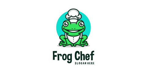 Illustration Frog Chef Hat Cartoon Character Mascot Toad Cooking Animal Cook Vector Logo Design