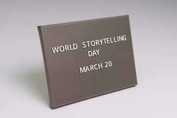 World Storytelling Day 20 March lettering on gray chalkboard, white background