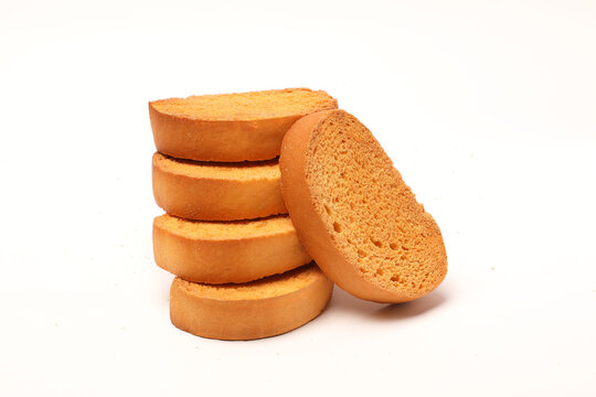 crispy rusk, cake rusk, Rava Rusk on white background