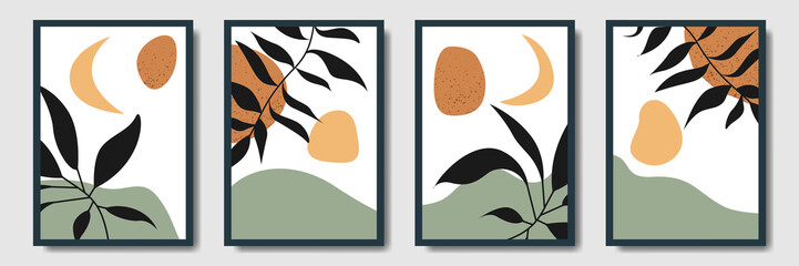 Minimalist collection modern abstract leaves tropical botanical bohemian style, poster, print, wall, decor, boho