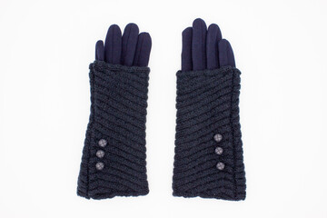 Blue women's mittens on white background