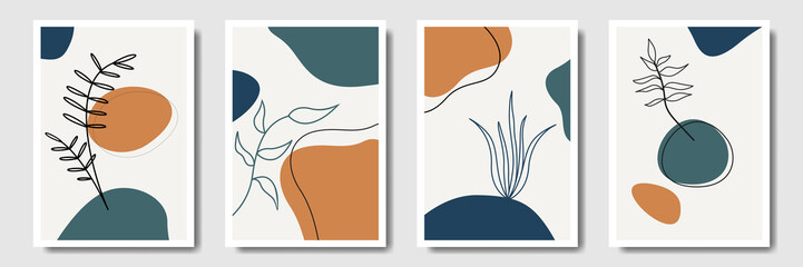 Minimalist collection modern abstract leaves tropical botanical bohemian style, poster, print, wall, decor, boho