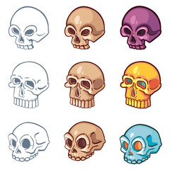 Obraz na płótnie Canvas Vector Set of Cartoon Skull Icons