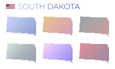 South Dakota dotted map set. Map of South Dakota in dotted style. Borders of the us state filled with beautiful smooth gradient circles. Classy vector illustration.