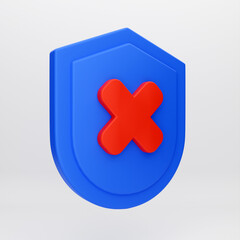 Obraz premium 3d cartoon icon sheild security failed protection for mockup template presentation infographic 3d render illustration