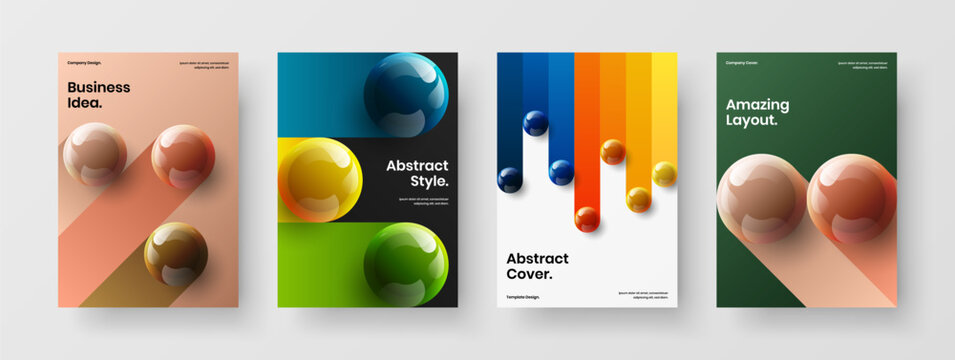 Colorful realistic balls booklet illustration set. Unique company identity A4 vector design layout bundle.