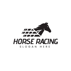 Modern design logos of full speed horse racing, logos of racing clubs, stables and farms, and horse racing events