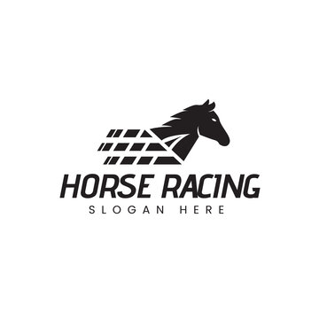 Modern design logos of full speed horse racing, logos of racing clubs, stables and farms, and horse racing events
