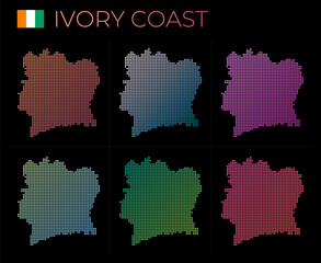 Fototapeta na wymiar Ivory Coast dotted map set. Map of Ivory Coast in dotted style. Borders of the country filled with beautiful smooth gradient circles. Superb vector illustration.