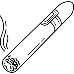 Close-up of a havana cigar with smoke. Vector outline illustration.