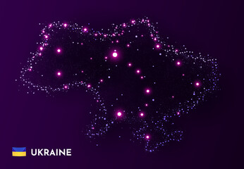 Ukraine map made of stars and dots. Globalization concept. Space view.