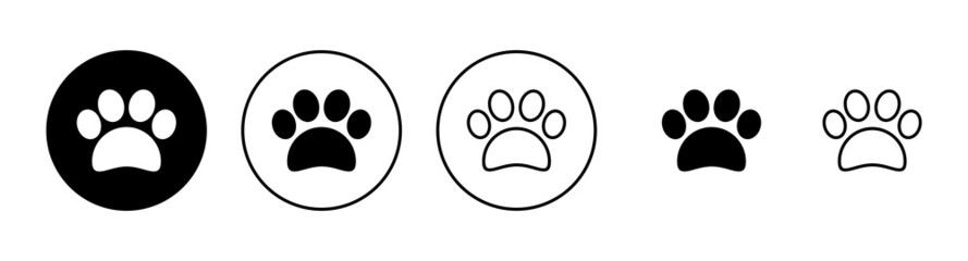 Paw icons set. paw print sign and symbol. dog or cat paw