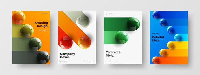 Unique realistic balls banner concept set. Amazing catalog cover A4 design vector layout composition.