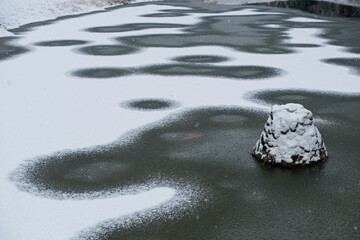 池の雪模様（今にも溶けそうな雪）