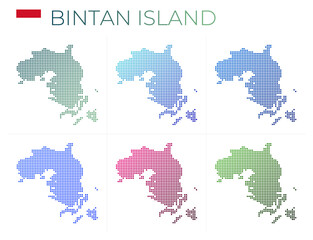 Bintan Island dotted map set. Map of Bintan Island in dotted style. Borders of the island filled with beautiful smooth gradient circles. Powerful vector illustration.