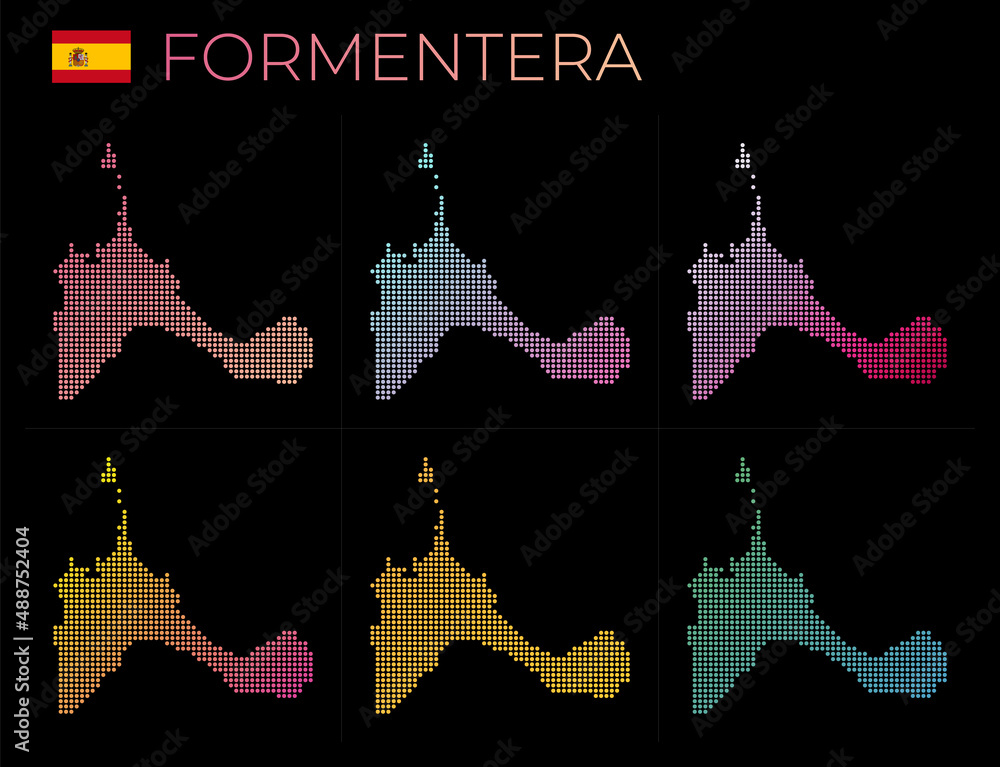 Poster formentera dotted map set. map of formentera in dotted style. borders of the island filled with beau