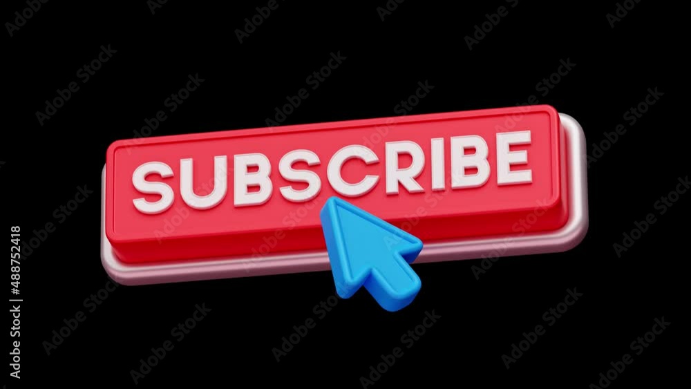 Poster 3d animated icon. channel subscribe button and cursor