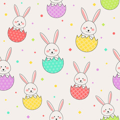 Colourful Easter pattern with rabbits and eggs. Wrapping paper concept. Vector