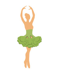 Girl ballerina and broccoli, healthy eating, slimness, vegetarianism. Vector illustration