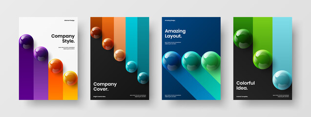 Abstract corporate cover A4 vector design illustration bundle. Premium 3D spheres poster concept composition.