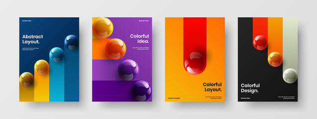 Modern realistic balls postcard concept collection. Minimalistic corporate brochure vector design template set.
