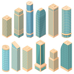 set of isometric skyscrapers, vector illustration