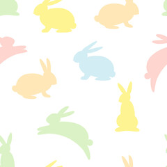 Colorful rabbits on a write background. Seamless vector pattern.