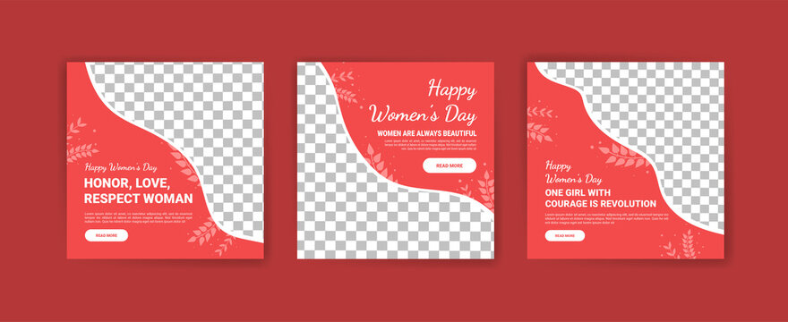 Set of Editable banner template. Women's day social media post template design. Flat design vector with a photo collage.