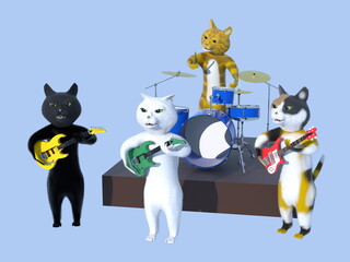 楽器を弾く猫たち・グループサウンズ