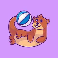 cute otter with a ball illustration suitable for mascot sticker and t-shirt design