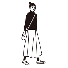 シンプルな線画のスカートを着た女性