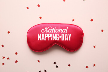 Sleep mask on light background. National Napping Day