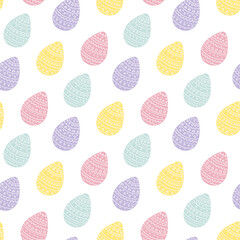 Easter eggs in flat style on white background, vector seamless pattern