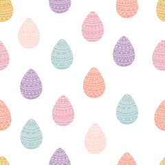 Easter eggs in flat style on white background, vector seamless pattern