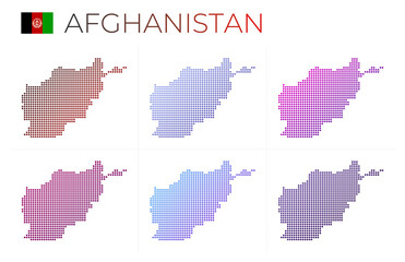 Afghanistan dotted map set. Map of Afghanistan in dotted style. Borders of the country filled with beautiful smooth gradient circles. Amazing vector illustration.