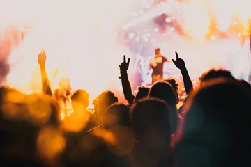 Fototapeten crowd with raised hands at concert - summer music festival © Melinda Nagy