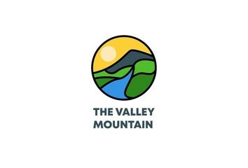 Valley logo concept vector. Mountain valley logo template - obrazy, fototapety, plakaty