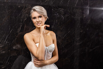 Obraz premium caucasian cute female with makeup and short haircut 
